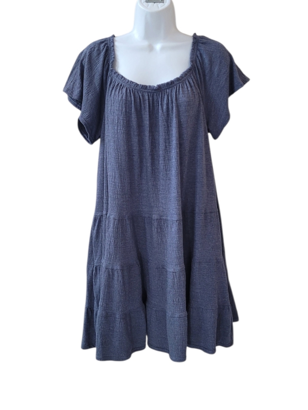 MAX STUDIO Blue Jersey Short Sleeve Tiered Short Dress Size XL